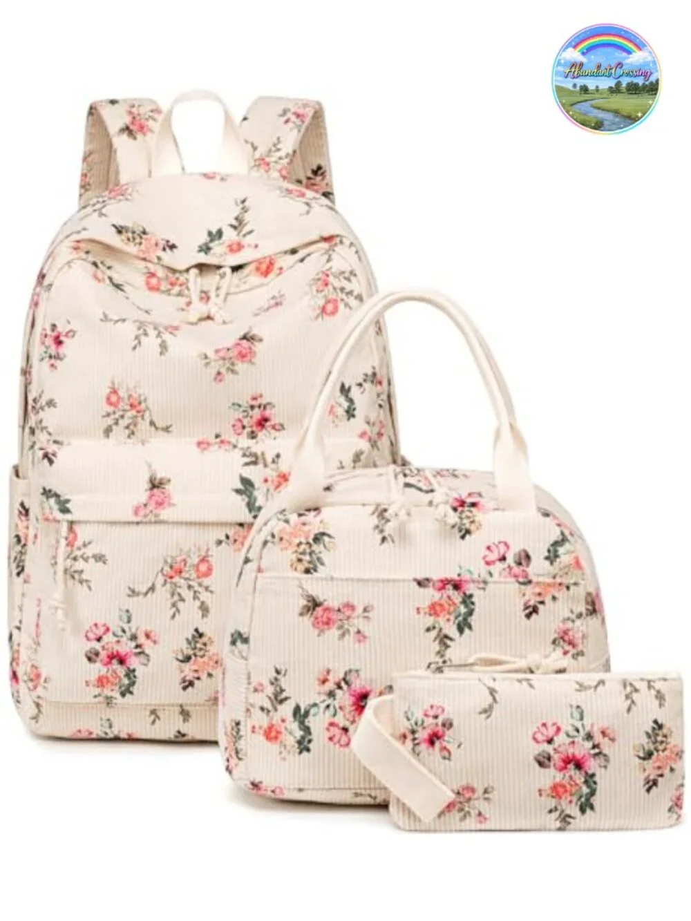 Girls School Backpack Set with Lunch Tote and Pencil Bag, Corduroy, Fits 15